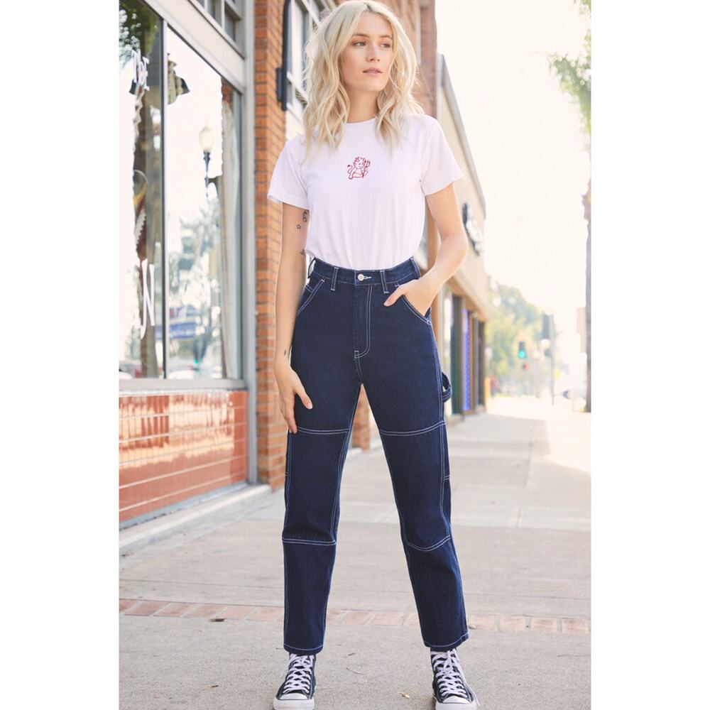 John Galt Ariana High Waist Loose Carpenter Jeans Small Blue Denim Utility Baggy